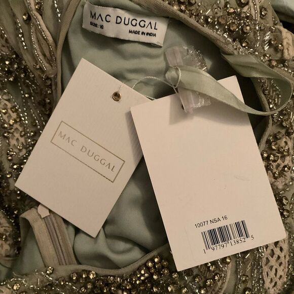 MAC DUGGAL 10077 Green Embellished Mesh Long Sleeve A Line Gown - Picture 15 of 15